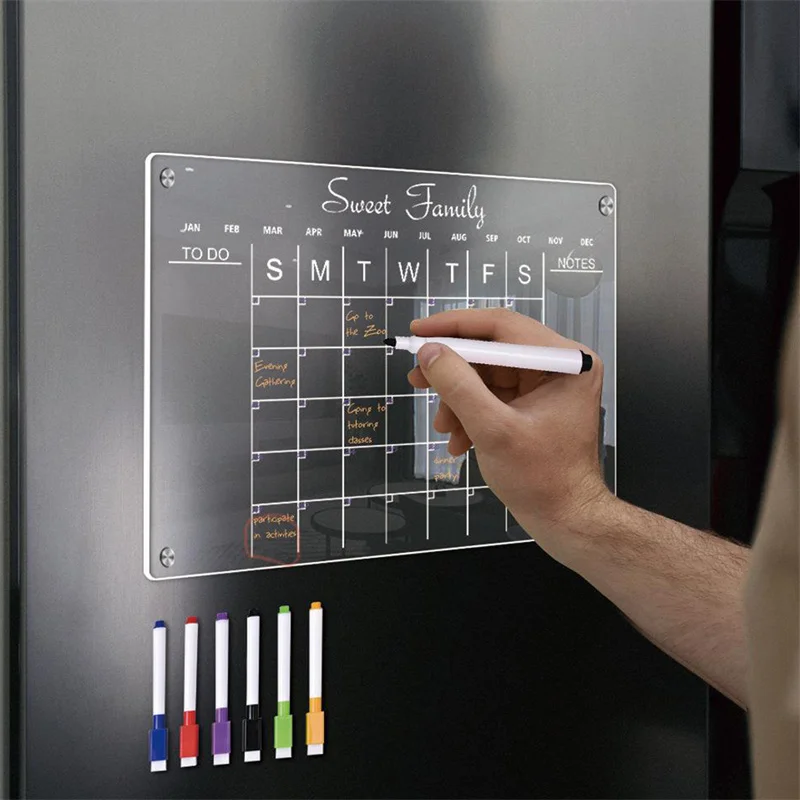 Magnetic Fridge Calendar Board Acrylic Magnetic Calendar Board Fridge Sticker Dry Erase Write White Board Schedule To Do List