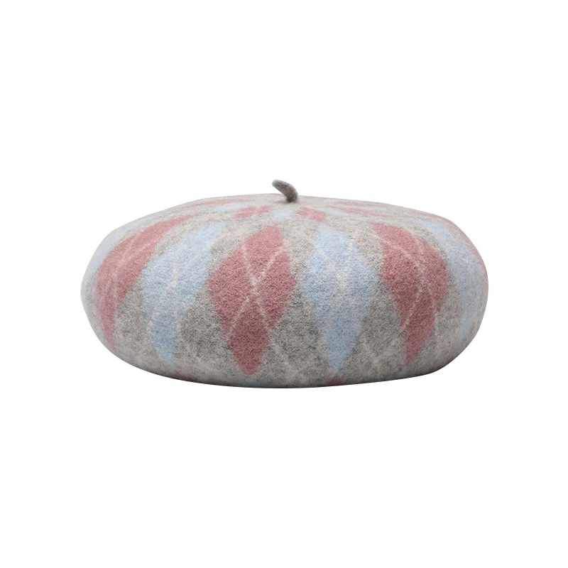 2025 New Color Block Wool Beret, Fashion Casual Plaid Painter Hat for Women, Warm Thick Winter Knit Cap, Unisex Slouch Beanie