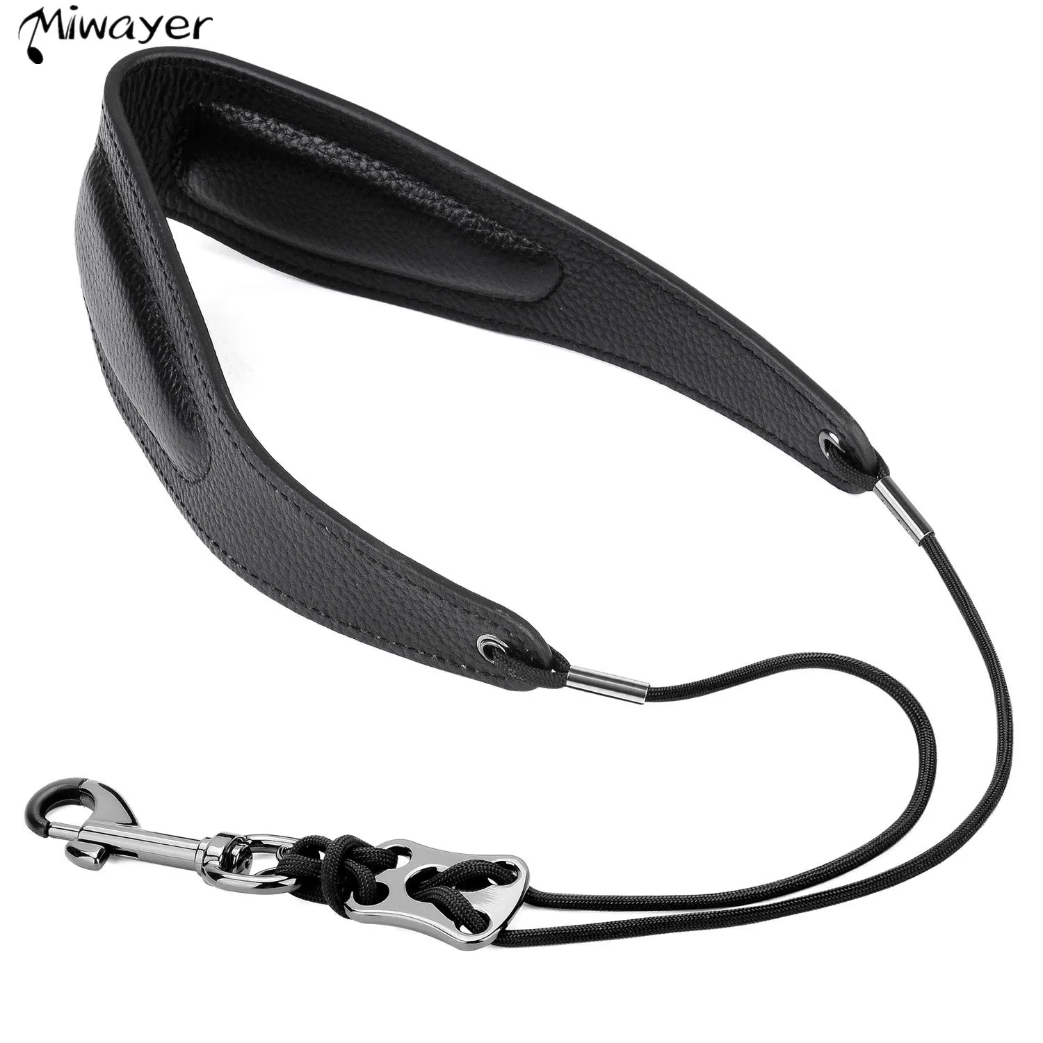 Miwayer Saxophone Strap Genuine Leather Sax Neck Strap with Soft Thick Pad for Soprano Tenor Alto Sax and Clarinets Oboes