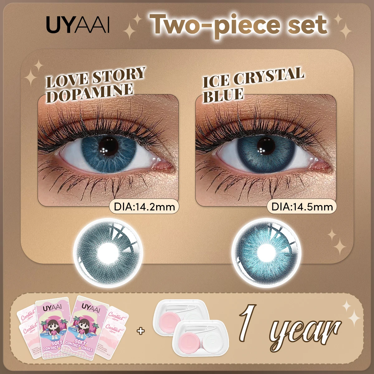 UYAAI [2 Paar Set] Farbkontaktlinsen für Augen, blaue Farblinsen, natürliche graue Pupillen für Augen, braune Kontakte, jährlich – Detail 11