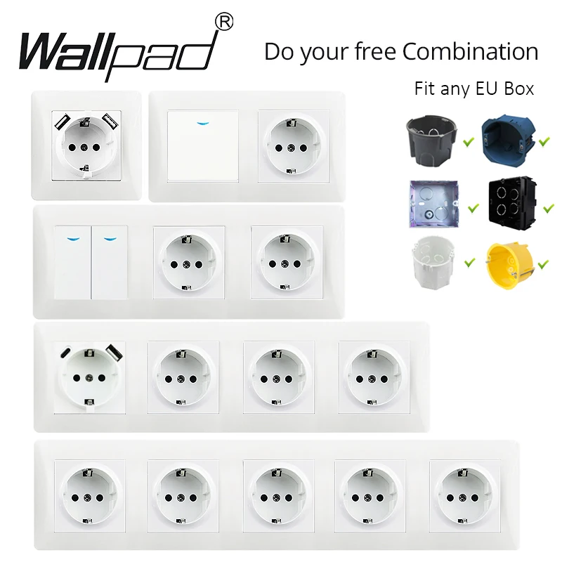 DIY EU White Fireproof Plastic Panel 86mm 156mm 1-5 Frame EU Electrical Socket USB Type C and Switch Free Combination