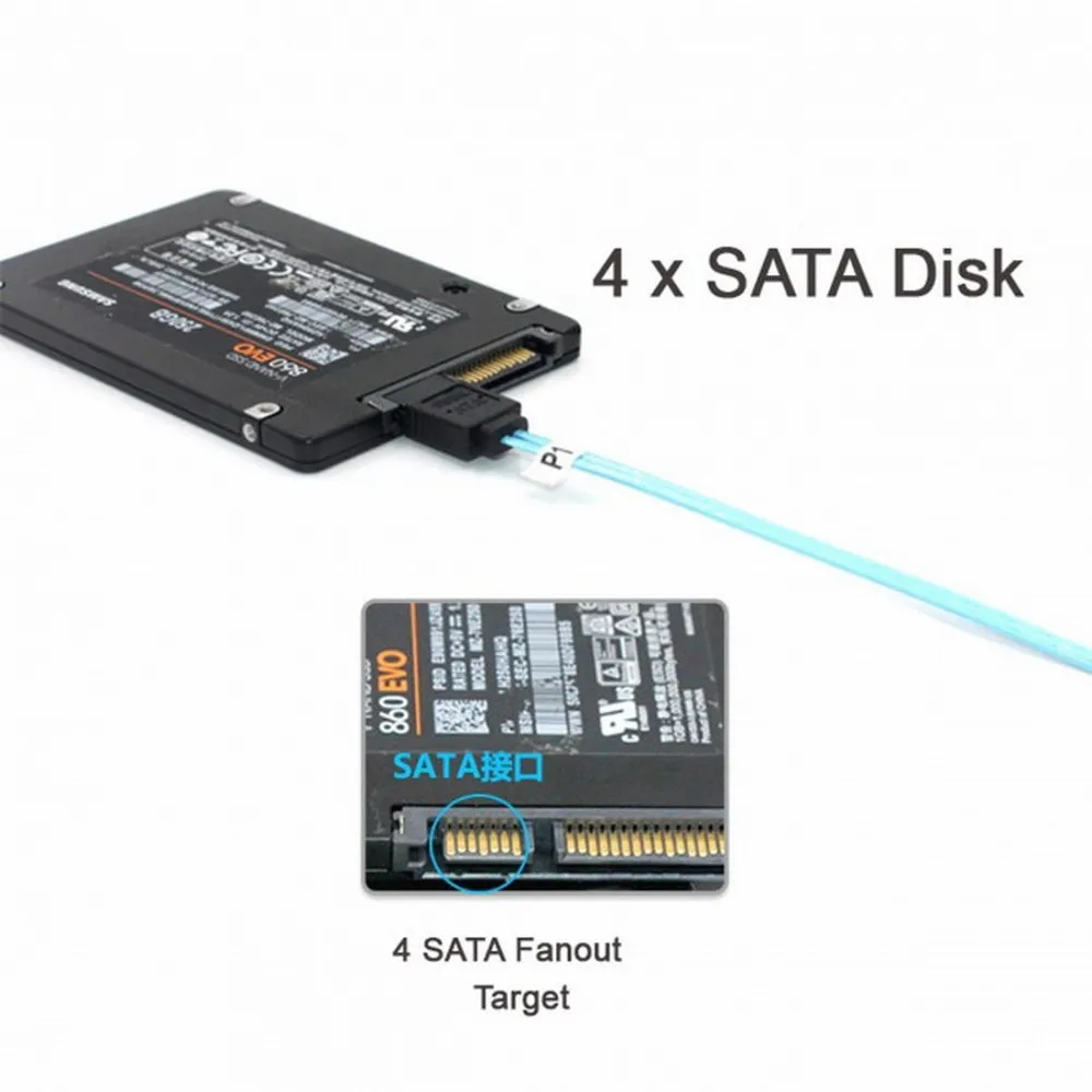 SATA Cable 4 SATA Host to 4 SATA 7pin Target Hard Disk 6Gbps Data Server Raid Cable 50cm