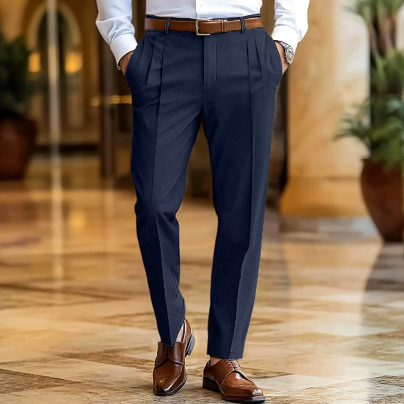 Pantaloni dritti larghi da uomo per il tempo libero quotidiano Pantaloni da abito pieghettati casual in tinta unita autunnali per pantaloni alla moda primaverili da uomo