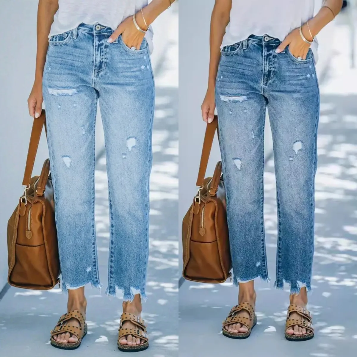 جينز مستقيم جديد لعام 2025 - سروال دينم كاجوال وسميك عند الكاحل، جينز دينم مغسول