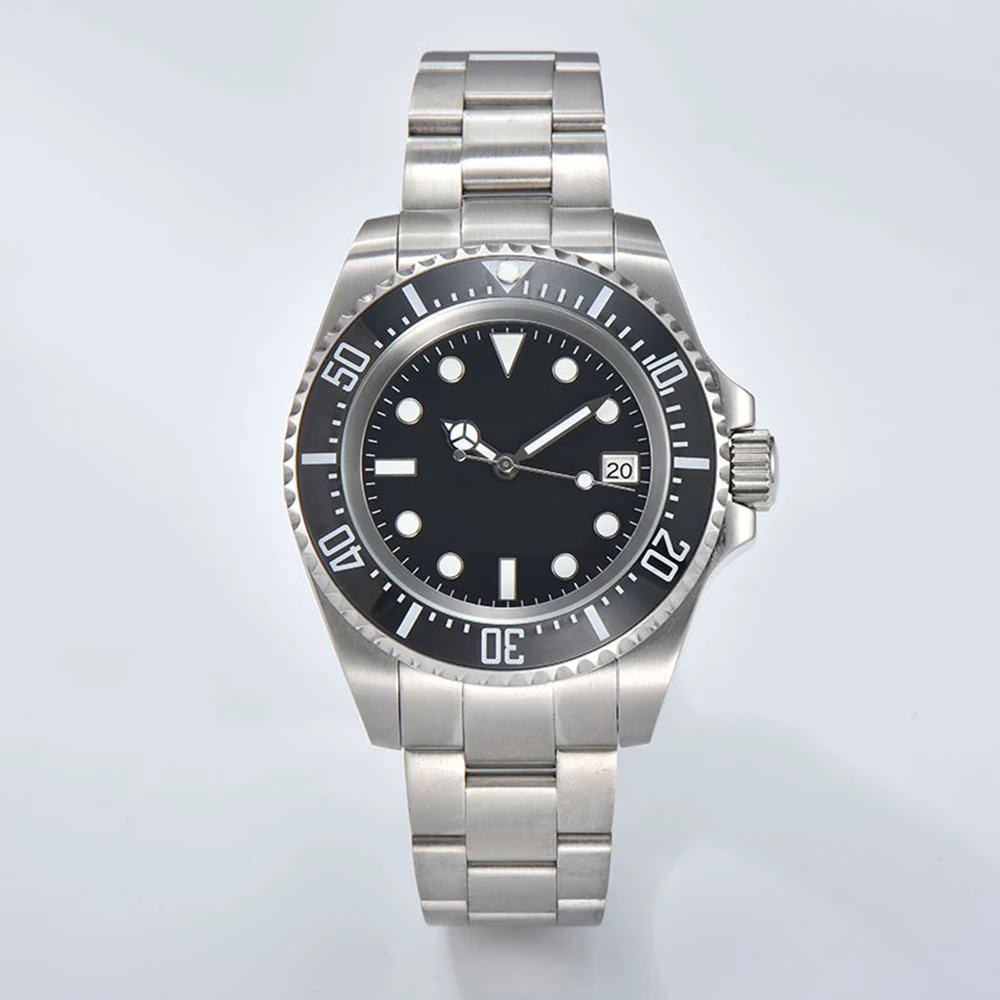 44 مللي متر ساعة رجالي الياقوت كريستال مقاومة للماء NH35 حركة 316L حاوية من الفولاذ المقاوم للصدأ مضيئة الهاتفي ساعة شعار مخصصة