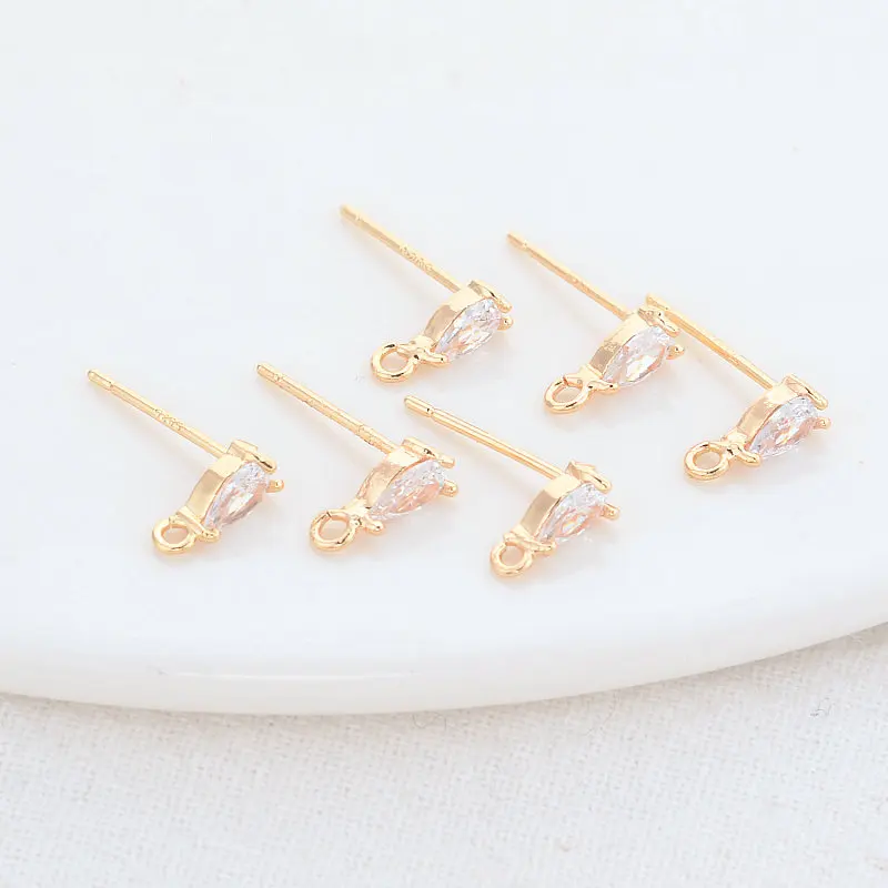 3*8.5MM 14K Gold Color Plated Brass with Zircon Drop Stud Earrings Pins High Quality Diy Jewelry Findings Accessories