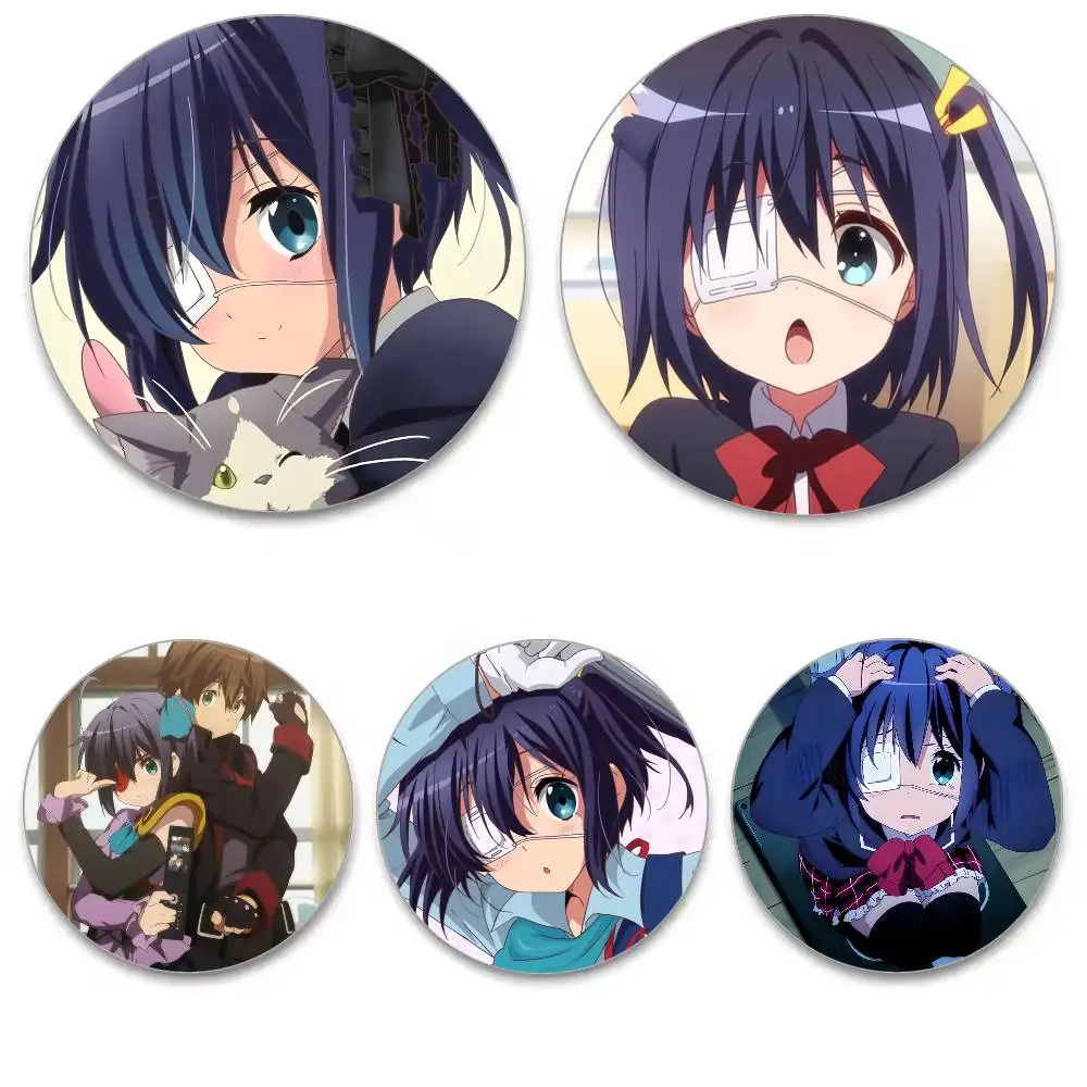Anime Love, Chunibyo & Other Delusions Badges Anime Round Laser Badge Cartoon Brooch Clothes Backpack Accessories Lapel
