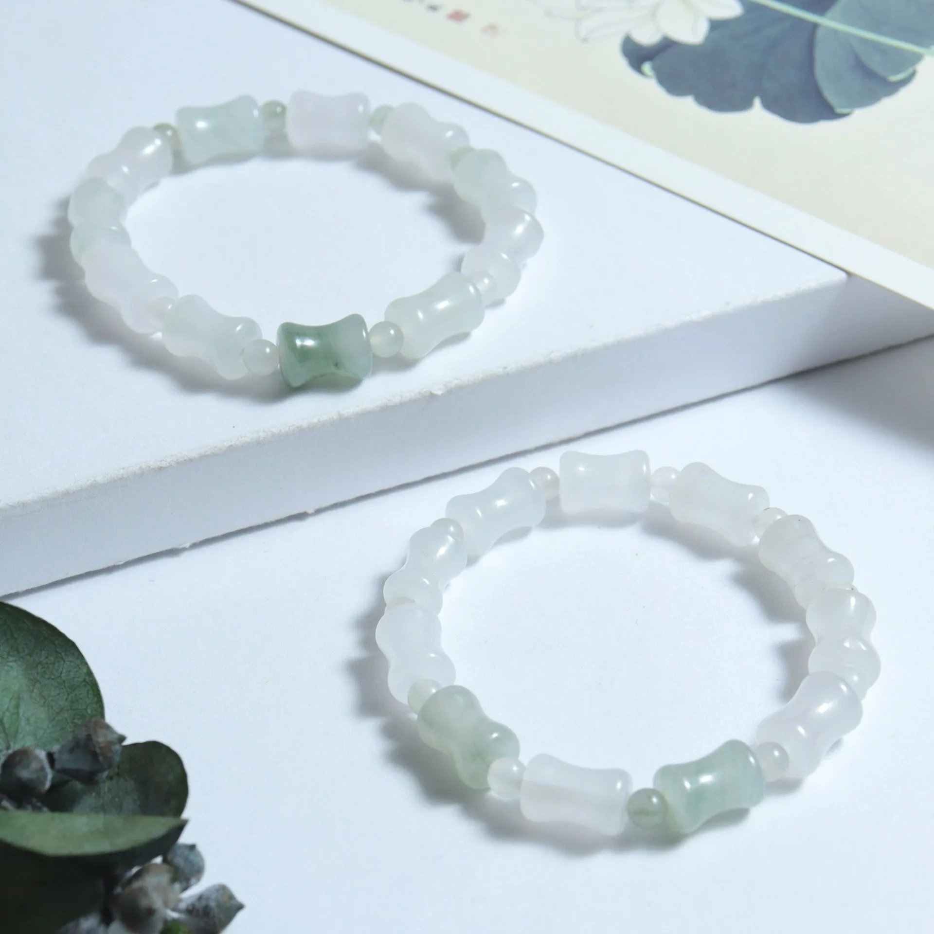 

Браслет из натурального нефрита Тяньшань Цуй с бамбуковым узором и цветочным орнаментом для мужчин и женщин