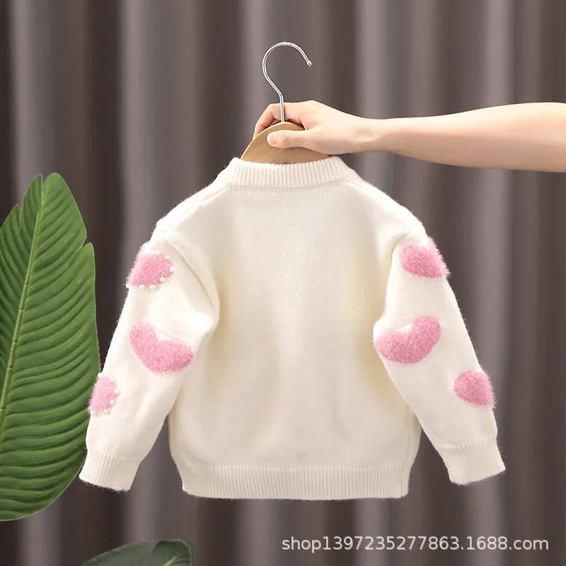 2023 Autumn Girls Sweaters Sweet Pink Knitted Cardigans Korean Princess Sweater Outerwear Long Sleeve Casual Baby Girl Clothes