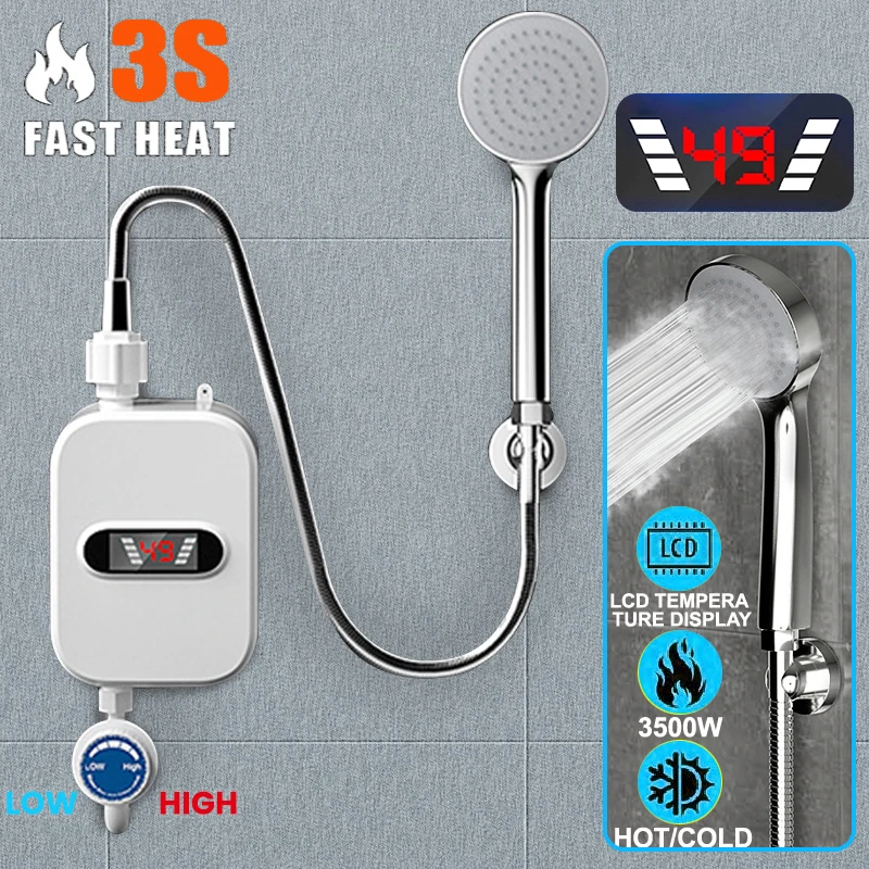 Ducha de calor de agua eléctrica Plug And Play de 3500W, pantalla Digital, cocina de 220V, sin tanque de agua, calentador de grifo de agua caliente