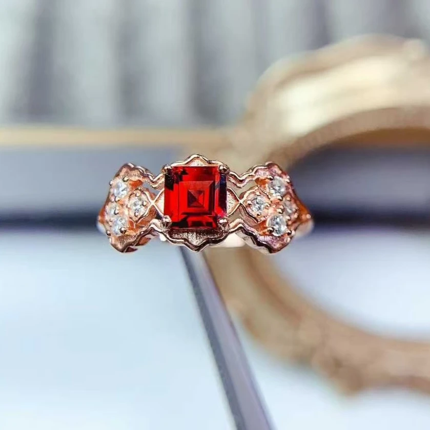 

Кольцо с драгоценным камнем под старинном, кольцо с натуральным гранатом, 5 мм, 0,5 карата, гранат Мозамбика, ювелирные изделия из серебра 925 пробы с позолотой 18 карат