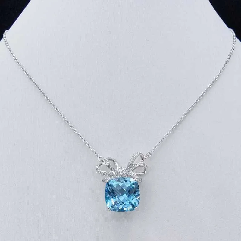 SACE GEMS New Trend Sky Blue Topaz Pendant 925 Sterling Silver Pendant Necklace  for Women Everyday Party Fine Jewelry Gift