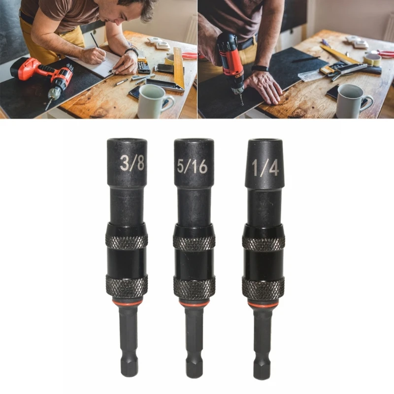 3Pcs/set Magnetic Pivots Nut Driver Set Universal Impact Driver Socket 1/4inch Hex Bit Holder Impact Drill Socket M4YD