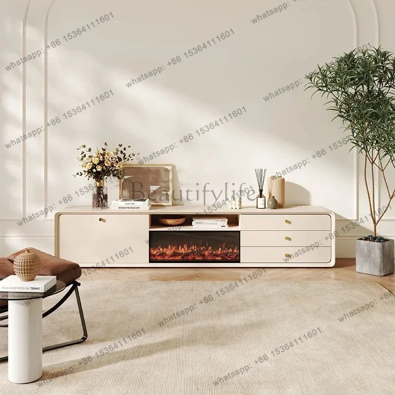 12Light Luxury TV Cream Wind Storage Floor Cabinet Simple Living Room Furniture Internet celebrity Fireplace Cabinet