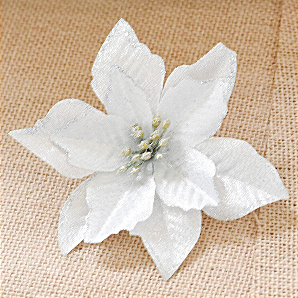 

24Pcs Shimmering Christmas Flower Decor Glitter Fake Blooms for Tree Wreath Rattan Holiday Centerpiece Decoration Silver Gold