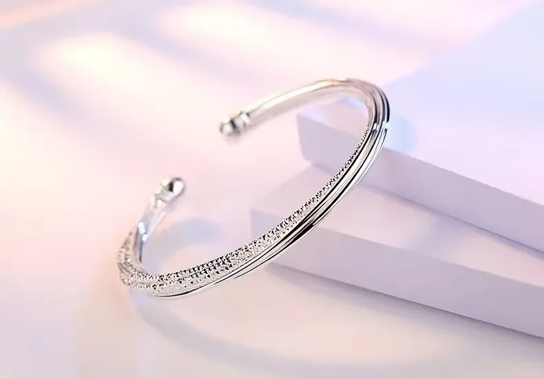 

Fine 925 Sterling Silver Open Bead Bangle Bracelet for Women Luxury Fashion Party Wedding Jewelry Engagement Gift Charms