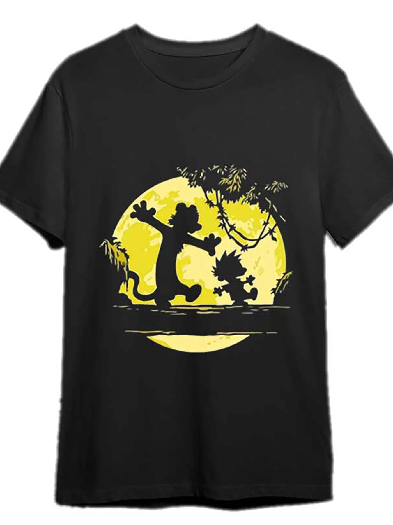 Calvin and Hobbes Yellow Fun Men's Short Sleeve Printed T-Shirt Collection - Black