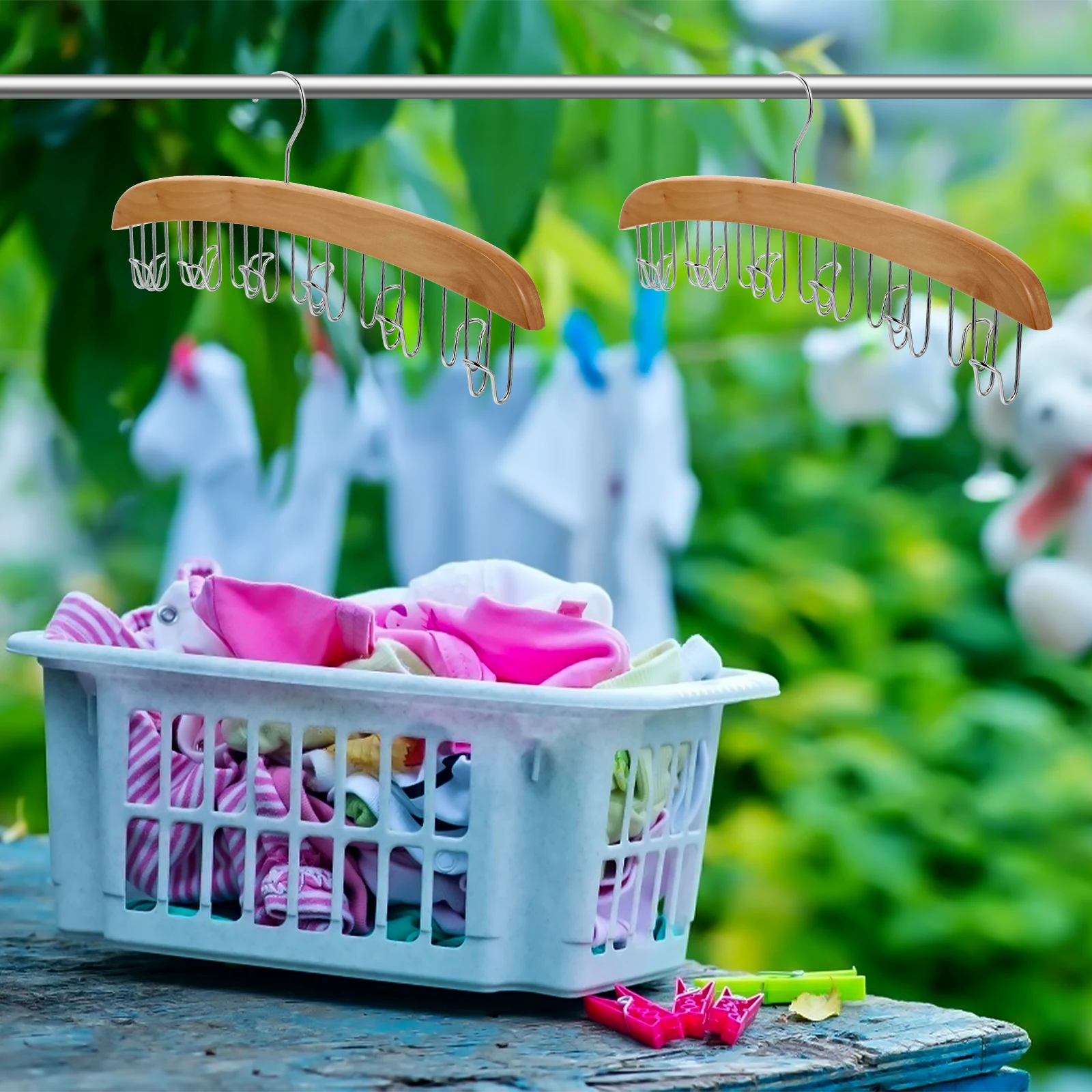 

12 Hooks Wooden Belt Hanger Stainless Steel Rack Swivel Tie ganizer Closet Storage Anti Slip Clothes Hanger