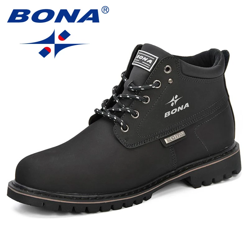 BONA Spring & Autumn Men Boots Split Leather Men Casual Fahsion Ankle Boots Outdoor Comfortable Men Leather Boots For Men Shoes