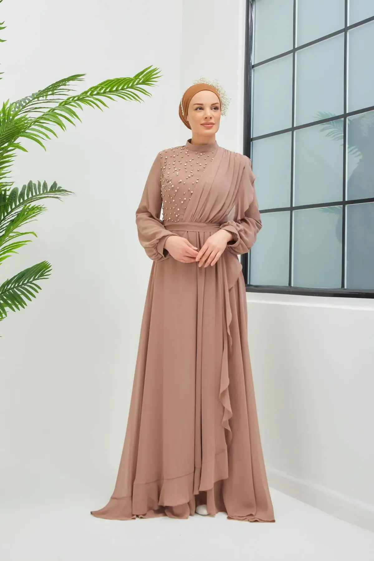 Muslim Fashion Islamic Clothing Evening Dress Women O-neck Long Sleeve Embroidery Print Long Dress