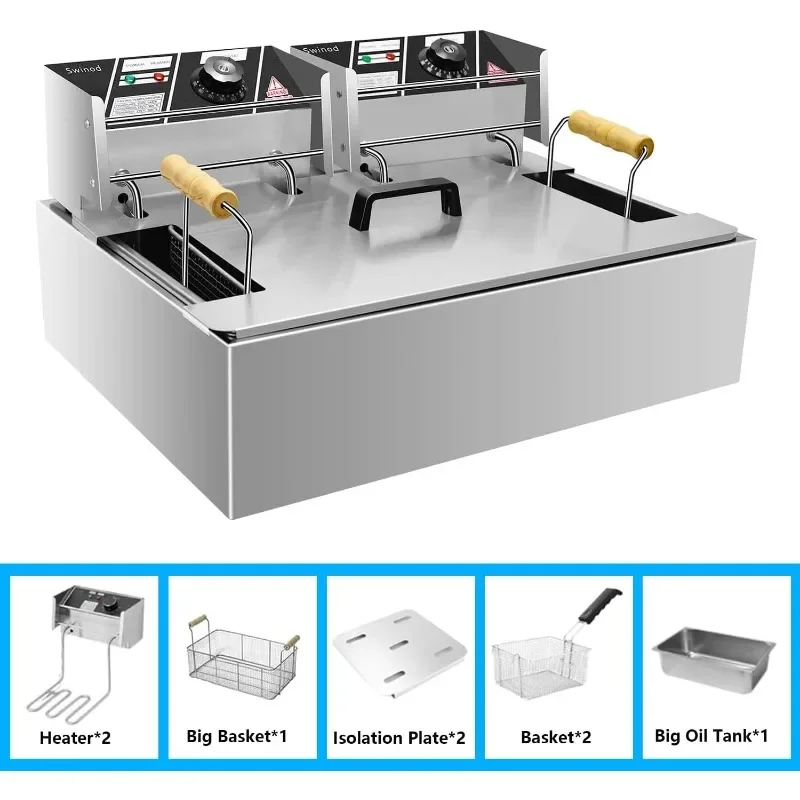 Commercial Deep Fryer, Detachable Large Capacity Stainless Steel Countertop Electric Oil Fryer with Temperature Control