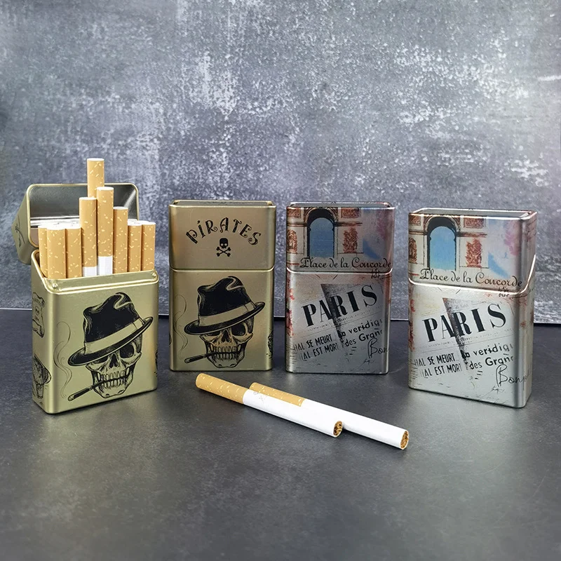 Creative Metal Cigarette Box Iron Cigar Cigarette Tobacco Case Holder Pocket for 20 Cigarettes Smoking Accessories for Men\'s