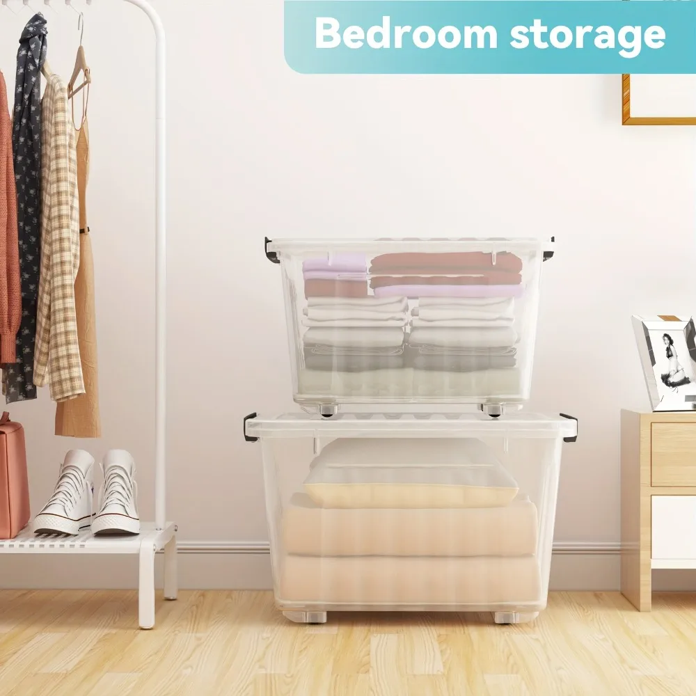 

NAZHURA Clear Plastic Storage Bins With Lids, Stackable Containers For Clothes, Shoe Storage Cabinet, Bathroom Storage Cabinet