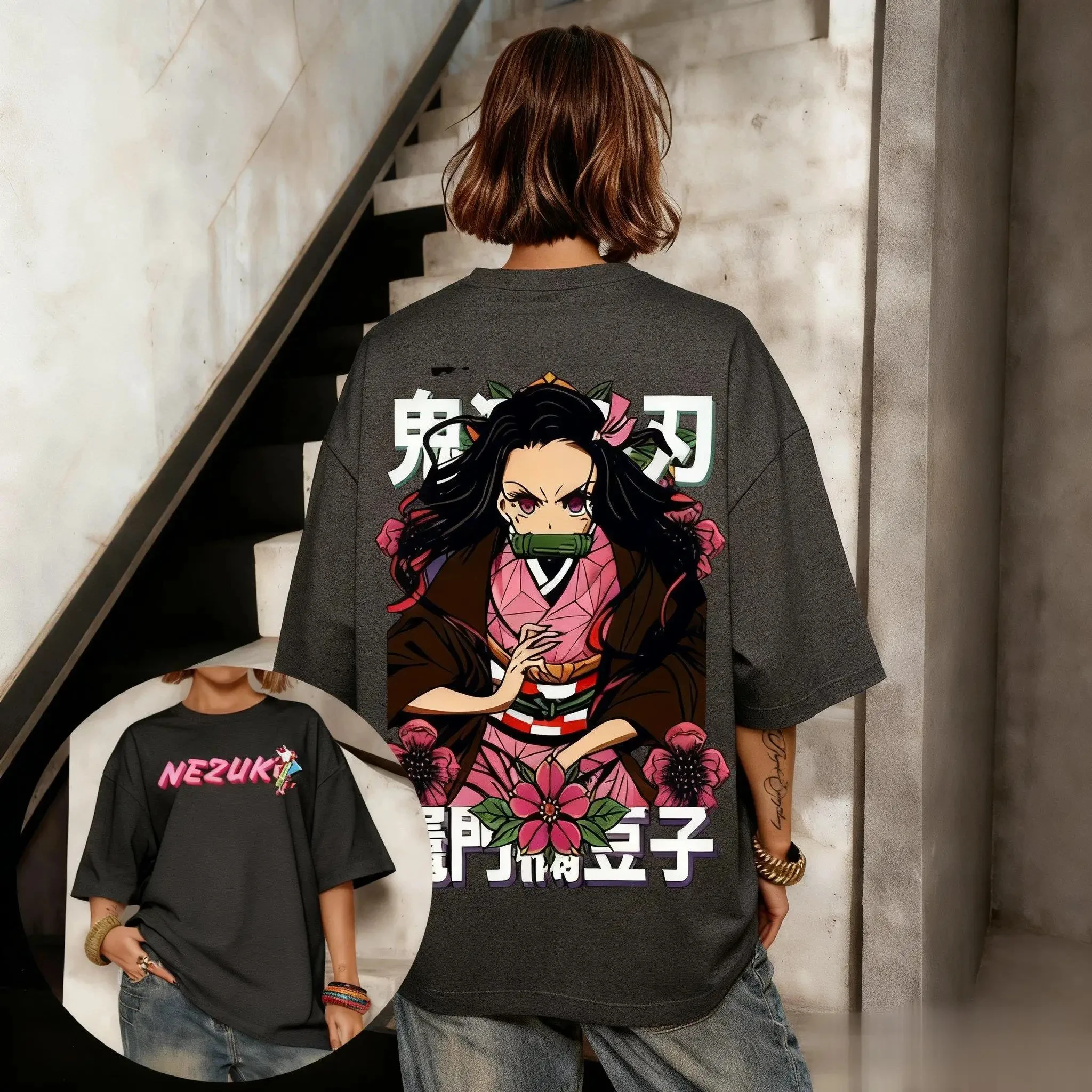 Anime Demon Slayer Kamado Nezuko T Shirt Men Women Short Sleeve Tee Vintage Oversized Summer Casual Tops Streetwear Y2k Clothes