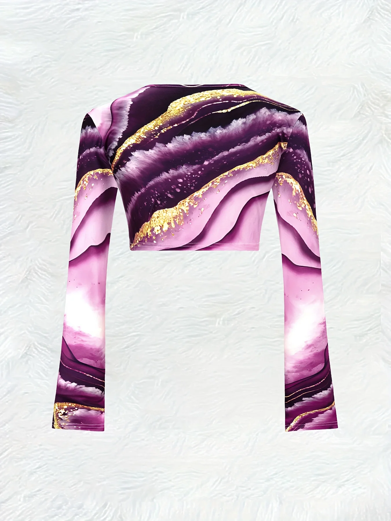 Printed Design Casual Style Purple Gold Wave Print Design Women's Cardigan