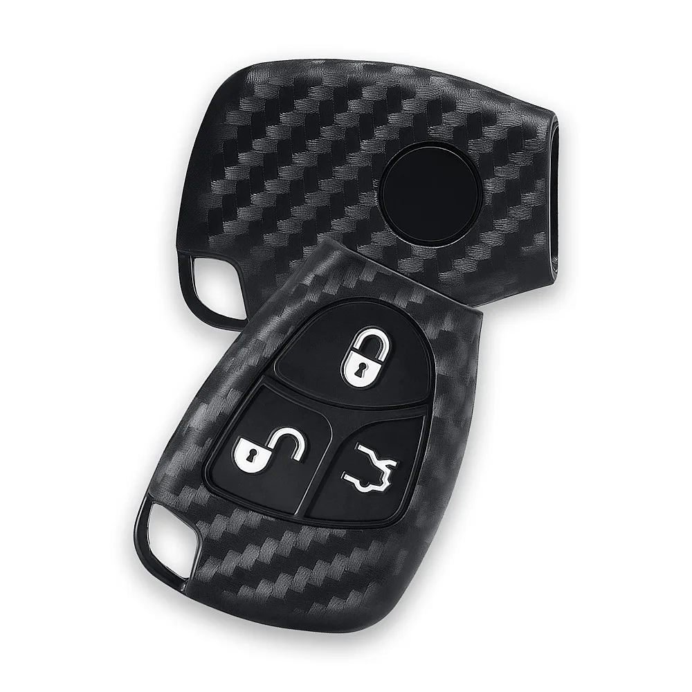 3BNT Remote Key Cover Carbon Fiber Silicone Car Key Case For Mercedes Benz C B E R Class GL CLS CLK SLK W203 W211 W204