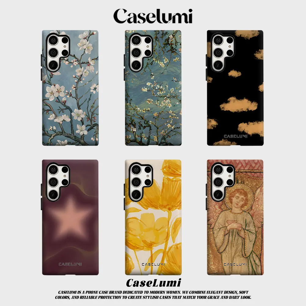 Almond Blossom Reverie For Samsung Galaxy Phone Case S23 S20 S25 FE S24 Plus S26 Ultra 2-IN-1 Shockproof Bumper Hard PC