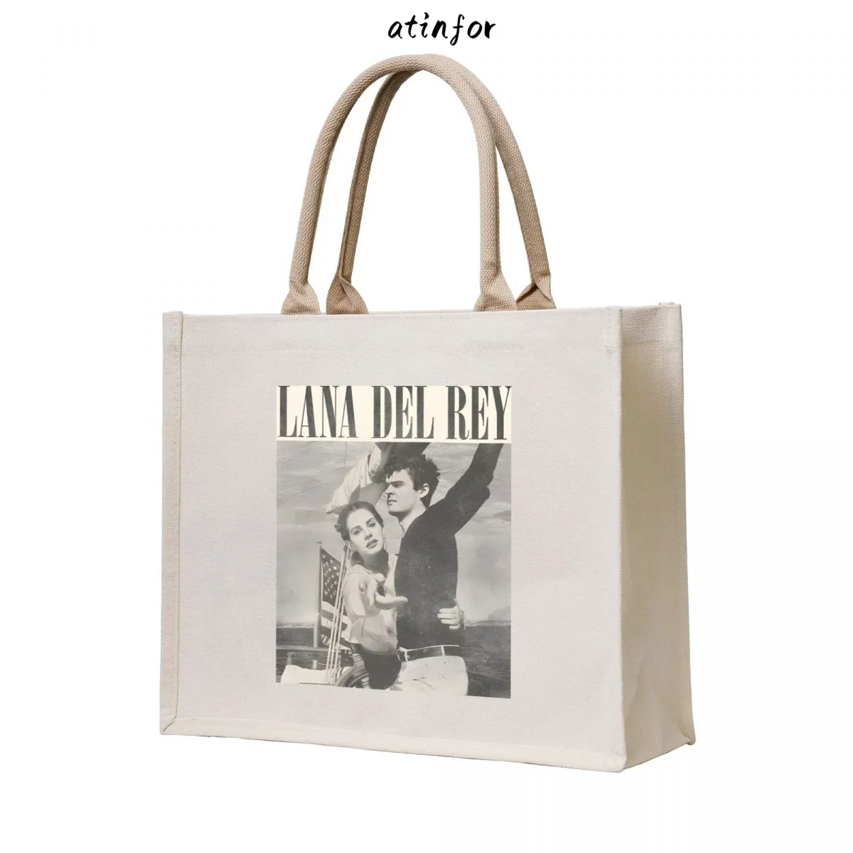 atinfor 40x13x33CM Vintage Lana Del Rey Ldr Sailing Women Canvas Handbag Lady Shoulder Shopping Casual Beach Bag Medium