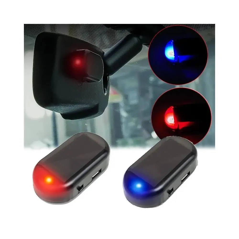 Solar Fake Car Alarm Light Blue LED Flashing Auto Light Sensor Simulated Dummy Security Warning Lamp