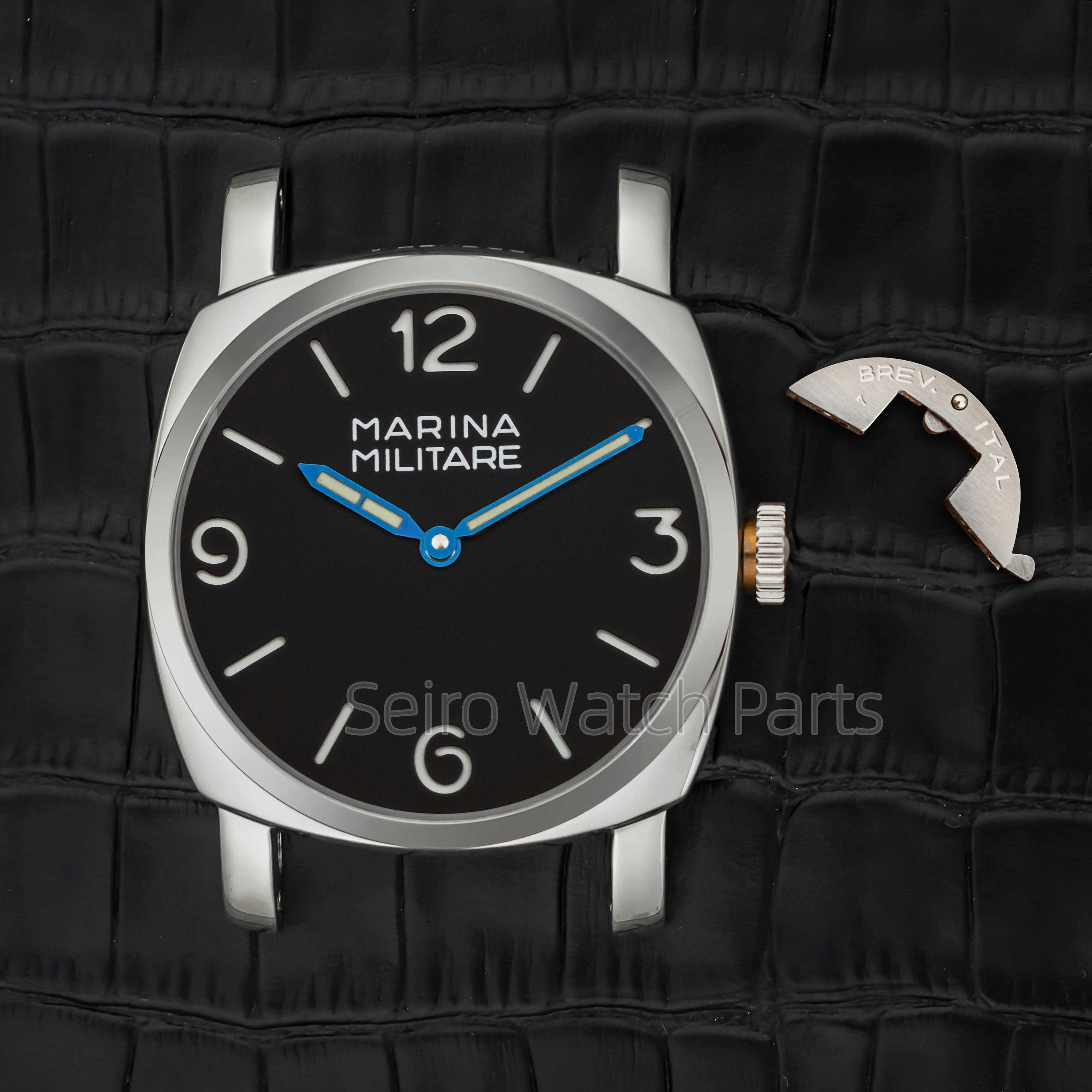 for PAM 6152 Men Vintage Stainless Steel Case Dial Luminous Hands Leather Strap for ETA 6497/6498/ST3600 Mechanical Movement