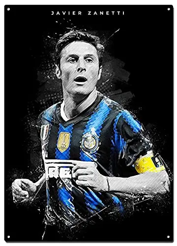 Javier Zanetti Letreros de metal de estaño, cartel de arte abstracto de fútbol, letreros decorativos, arte de pared, decoración del hogar - 12 x 16 pulgadas (30 x 40 cm)