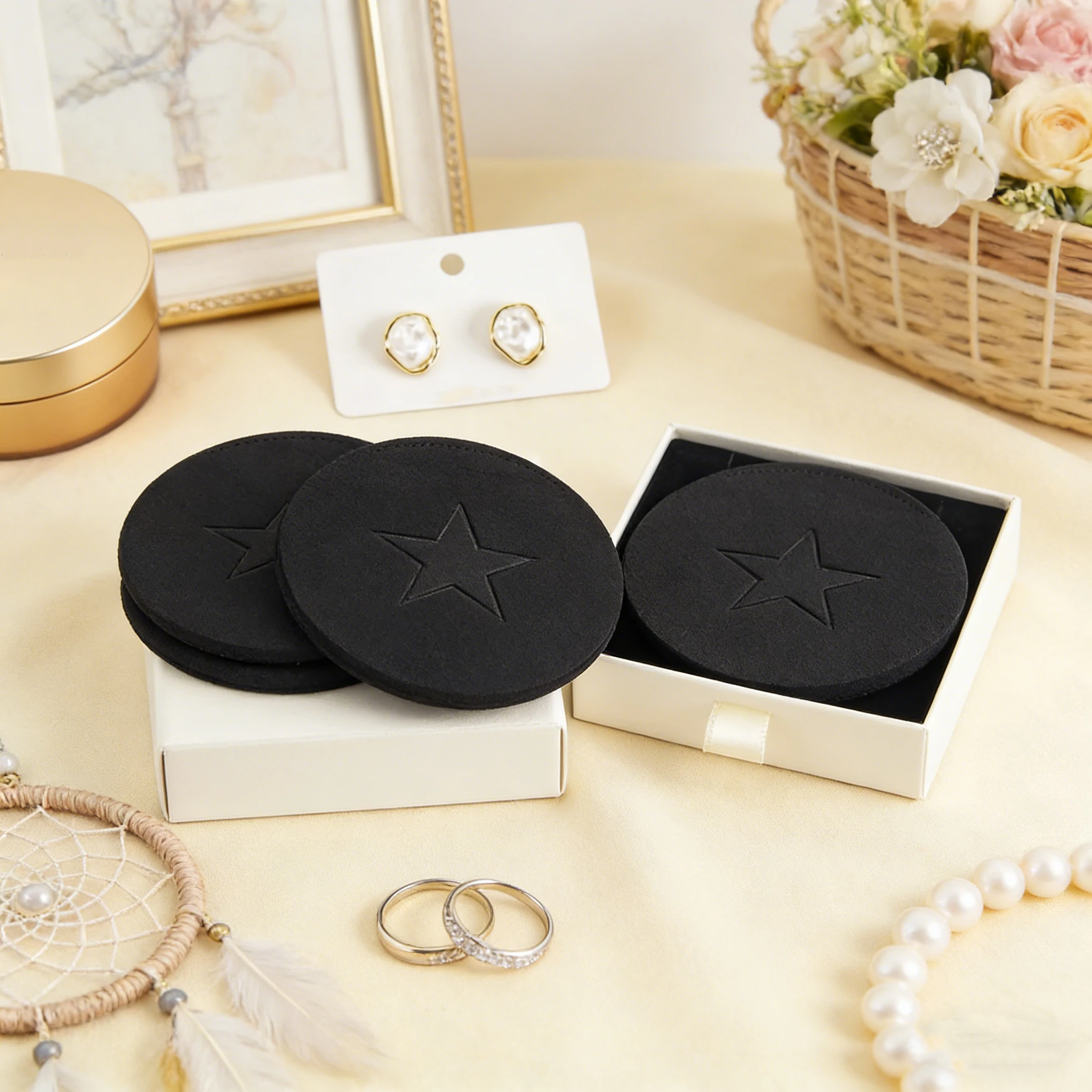 

100Pcs Cute Black Jewelry Round Bag Microfiber Velvet Storage Gift Pouch Ring Studs Earrings Bracelet Pendant Necklace Organizer