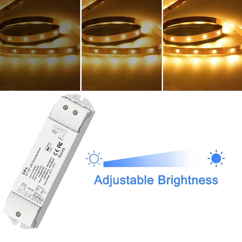 0/1-10V 1CH 12A Dimmable Led Driver DC 12V 24V 36V LED Dimmer Led Dimming Controller PWM For SMD COB 2835 Single Colol LED Strip