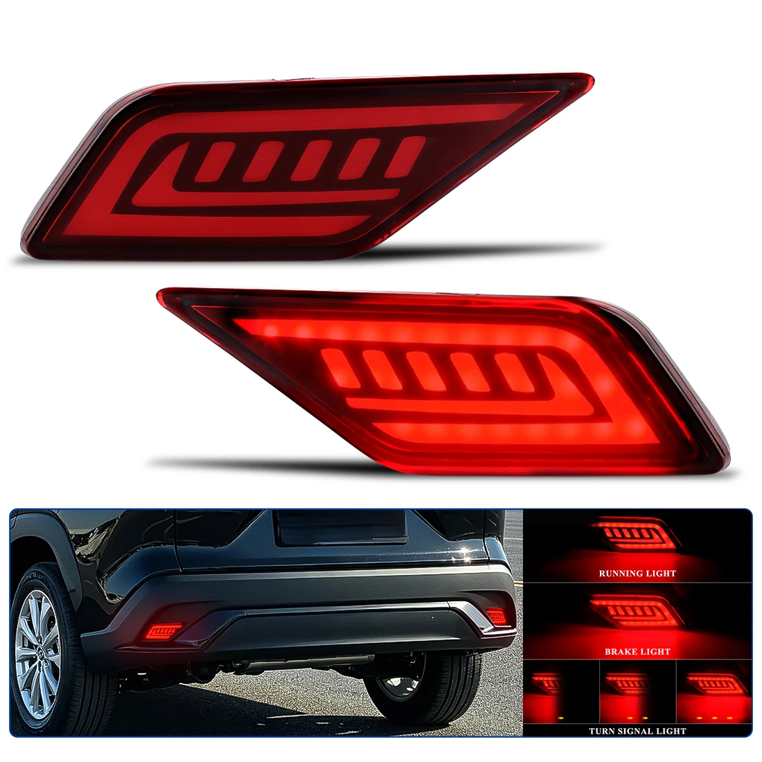 LED Rear Bumper Light Reflector Brake Lamp For Toyota Frontlander/ Corolla Cross 2020-2024 Rear Driving Light Turn Signal Lamp