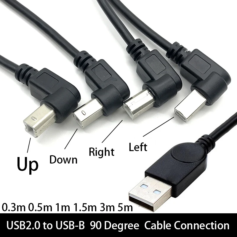 USB 2.0 A Male to USB-B Male 90 Degree Right Angle Printer Short Extension Cable for Printer, Scanner, Mobile HDD and More