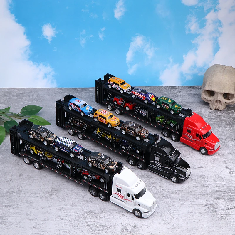 Alloy American Big Truck With 6PCS Mini Metal Alloy Diecast Car Model Scale Toys Vehicles Carrier Truck For Kids