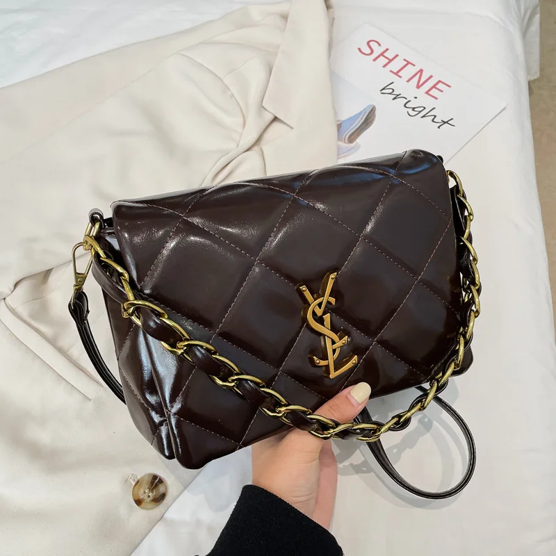 

Стеганая сумка с буквенным принтом 2025 — винтажная сумка через плечо с ремешком-цепочкой, элегантная маленькая квадратная сумка через плечо для женщин