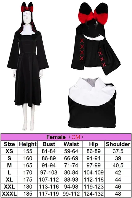 여성 수녀 알러스터 코스프레 모자 로브 아이 안경 정장, 애니메이션 헤이즈빈 만화 호텔 코스튬 변장, 성인 여성 할로윈 복장