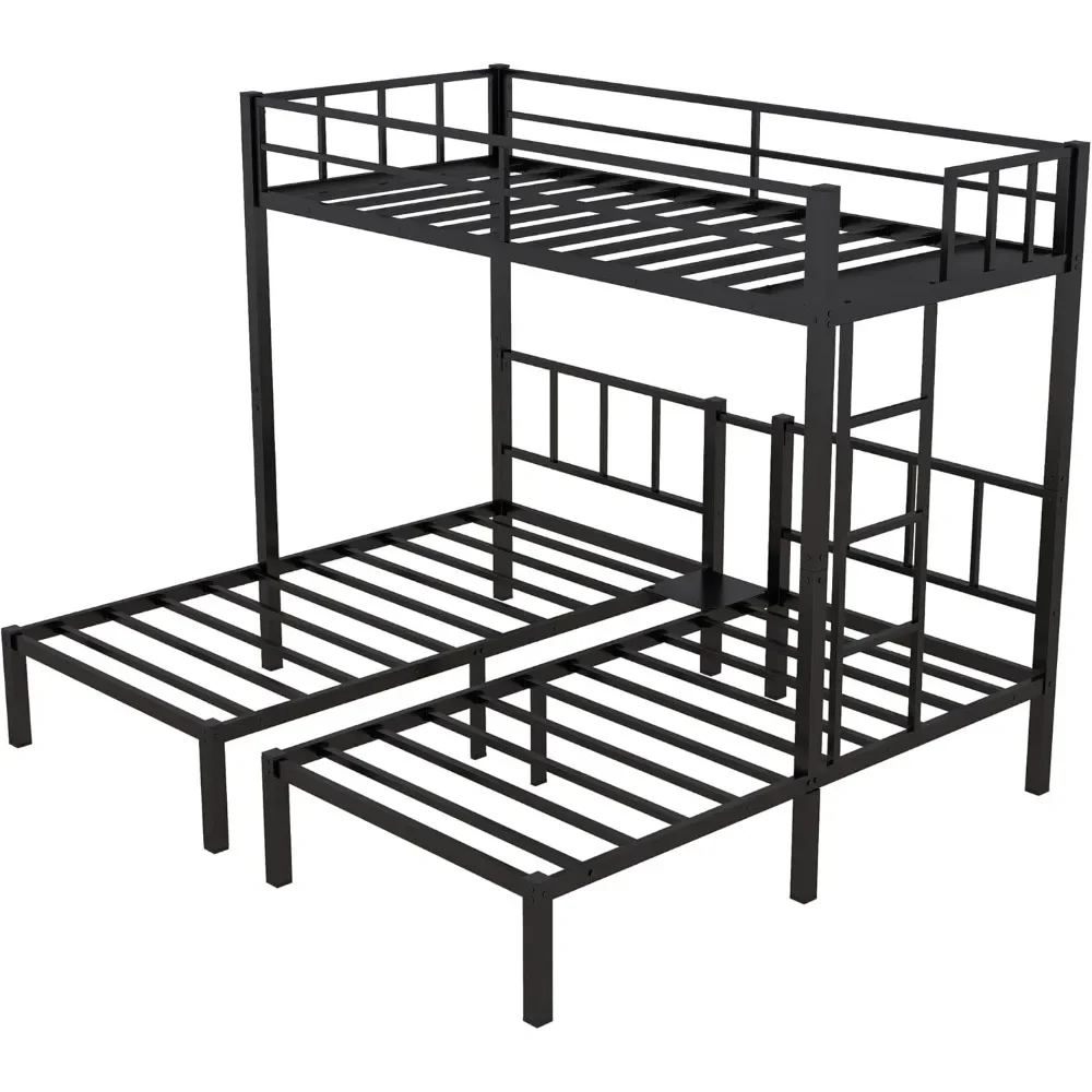 Metal Triple Bunk Bed for 3 Kids, Twin Over Twin & Twin Bunk Beds with Guardrails, Heavy Duty Triple Bunk