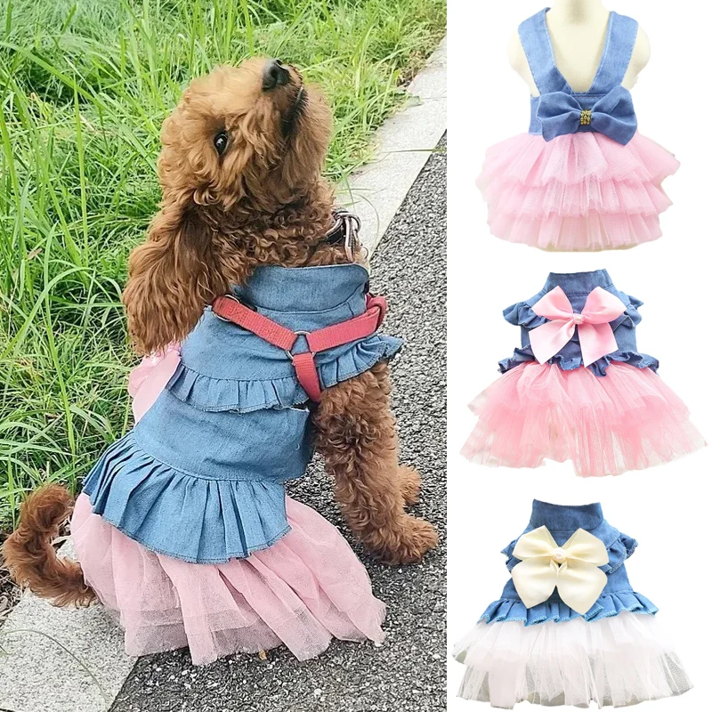 

Summer Puppy Dog Dress for Small Dogs Denim Pet Clothes Skirt Yorkshire Maltese Poodle Cat mascotas Dresses vestidos para perras