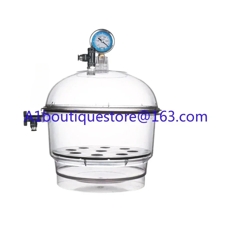 Laboratory Plastic Vacuum Dryer 150/250mm Double Valve with Pressure Gauge Polycarbonate, Transparent Vacuum Drying Dish