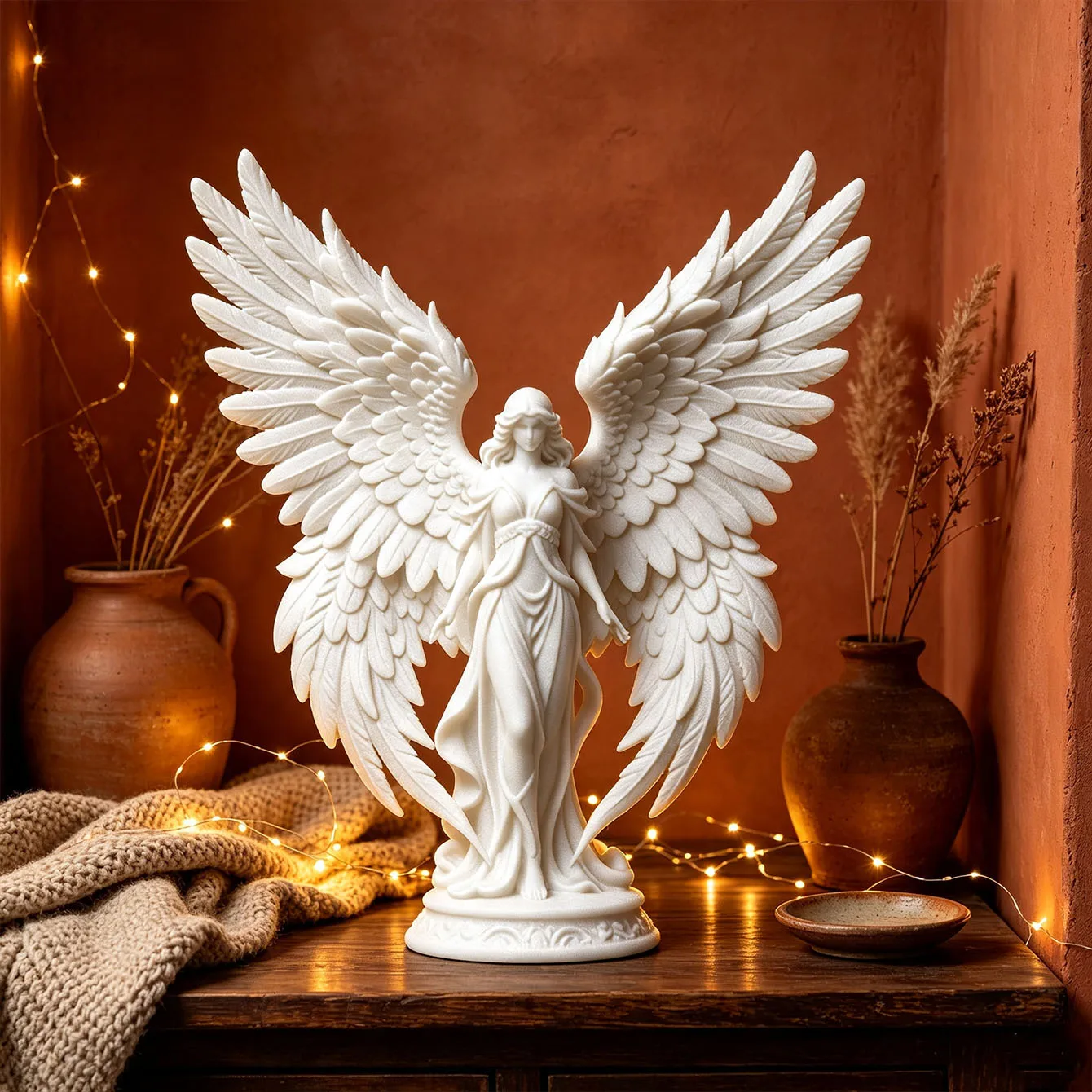 Light Luxury 3D Printed Angel Goddess Healing Ornament Pure White Wings Desktop Decoration Home Craft Art Gift For Peace