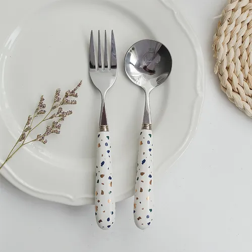 북유럽 세라믹 스테인리스 스틸 스푼 포크 세트, 재사용 가능한 스시 여행 테이블 식기, 주방 가정용 식기 