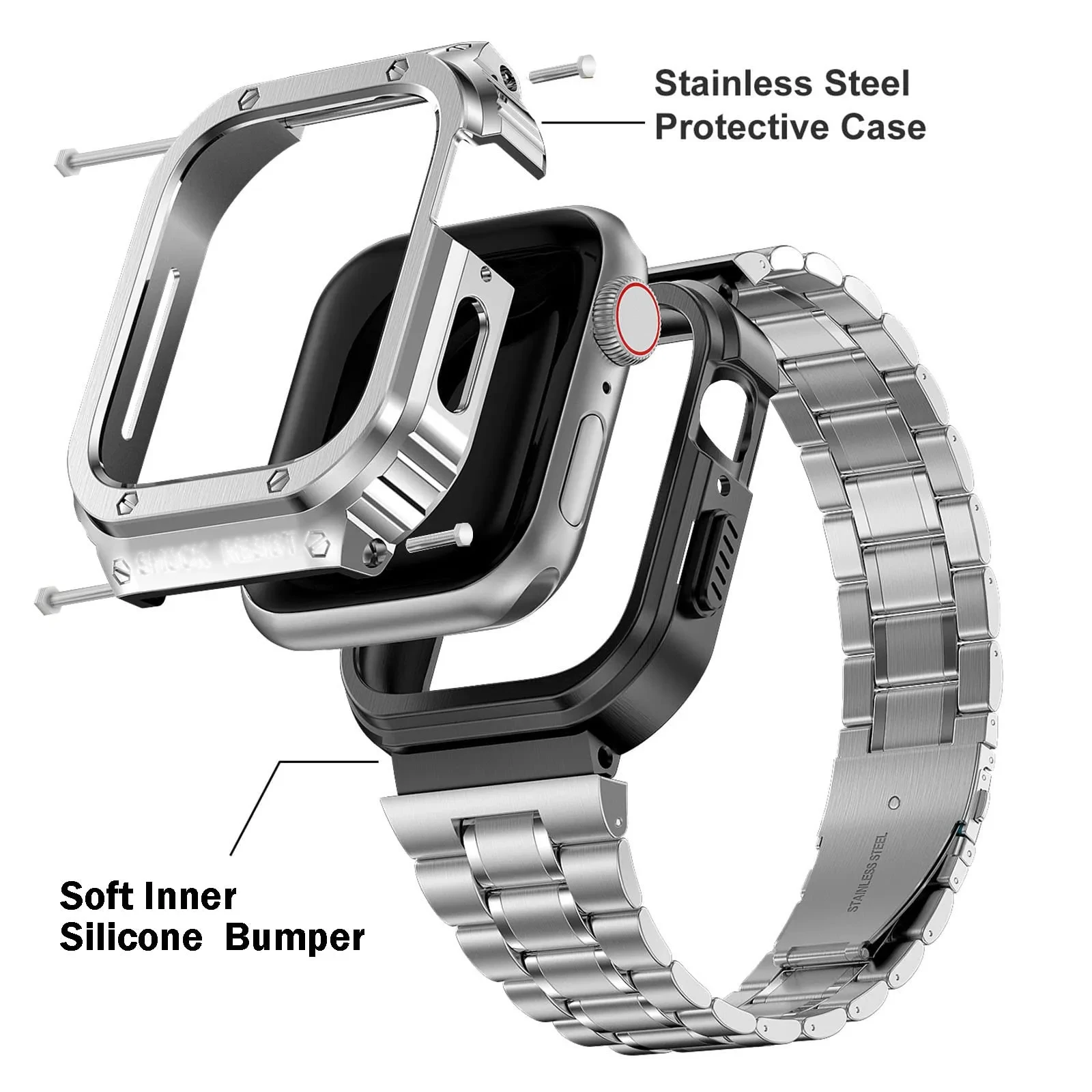 Metal Case Strap For iWatch 9 8 7 6 5 SE Band 45mm 44mm 40mm 41mm Stainless Steel Modification Kit For Apple Watch Ultra 2 49mm