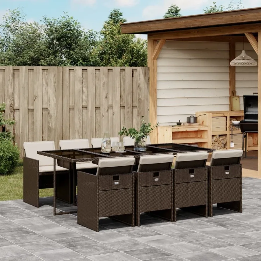 

Garden Dining Set Brown and Cream White