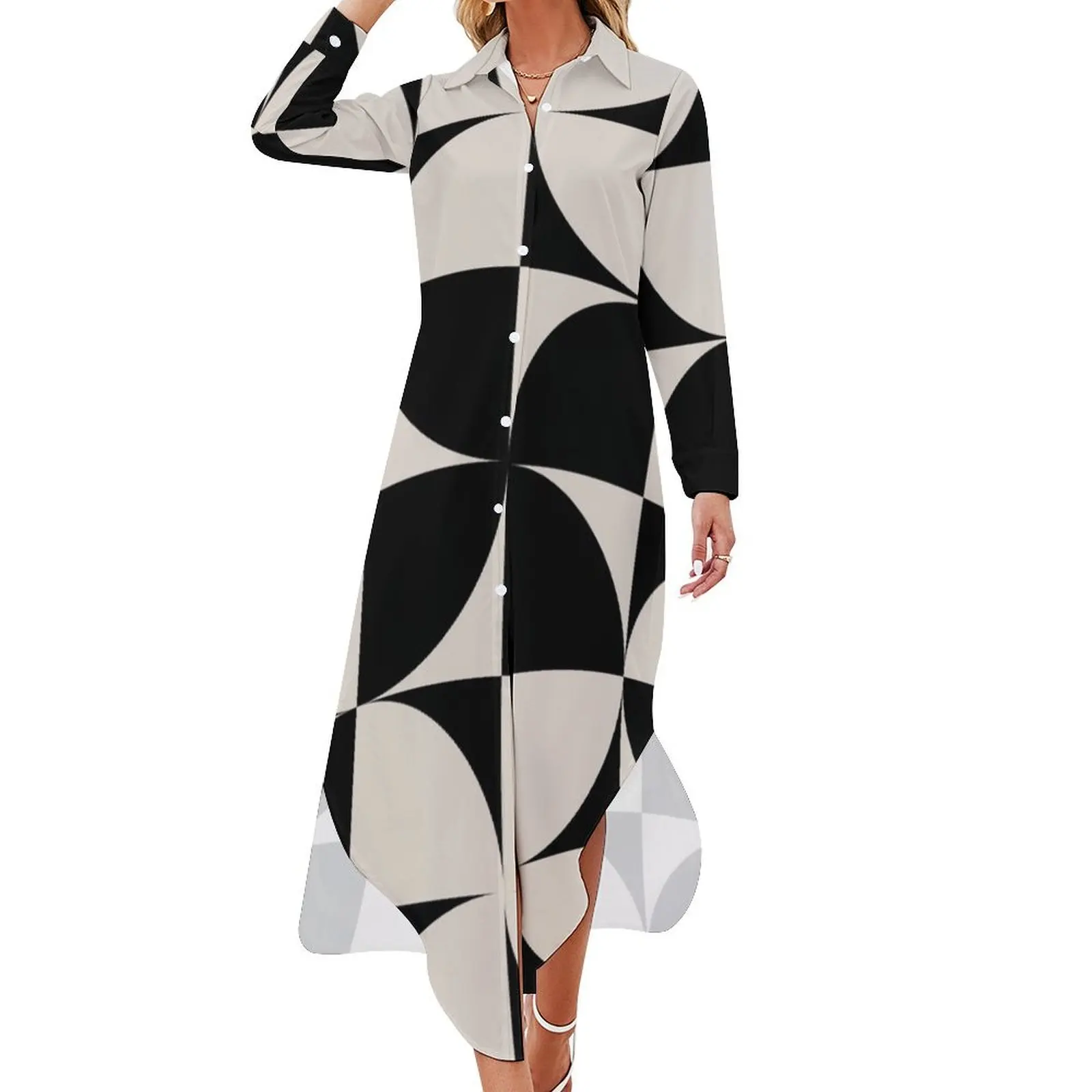 

Retro Geometric Pinwheel Pattern 824 Long Sleeved Shirt Dress Women's summer skirt beach dress party dress women elegant luxury